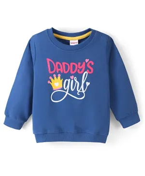 Babyhug 100% Cotton Full Sleeves Sweatshirt with Text Graphics Print - Navy Blue