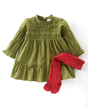 Babyhug 100% Cotton Knit Full Sleeves Solid Color Solid Color Frock With Legging - Green
