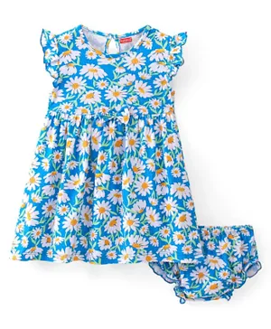 بيبي هاغ - فستان بأكمام قصيرة وطبعة زهور مع بلومر - أزرق