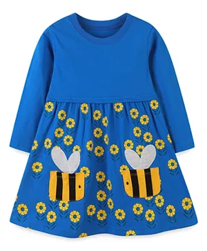 سابس فستان مزين بطباعة النحل وباتشات - أزرق