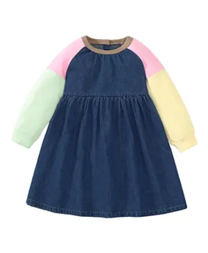 SAPS Denim Color Block Dress - Multicolor
