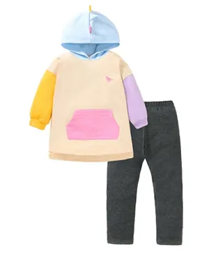 SAPS Dino Embroidered Color Block Hoodie & Pants Set - Multicolor