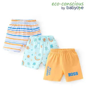 Babyoye 100% Cotton with Eco Jiva Finish Shorts Stripes & Shapes Print - Yellow & Blue