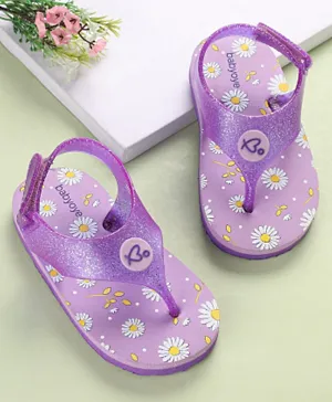 Babyoye Slip On Flip Flops with Back Strap Velcro Closure & Floral Print - Purple