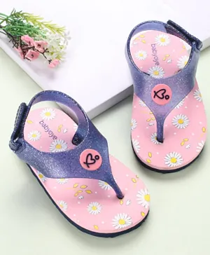 Babyoye Slip On Flip Flops with Back Strap Velcro Closure & Floral Print - Pink