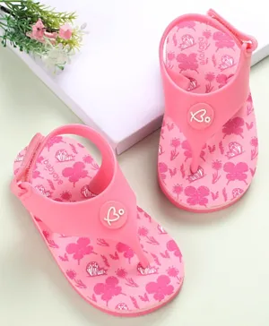 Babyoye Flip Flops with Velcro Closure Butterfly Print - Pink