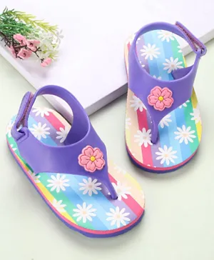 Babyoye  Flip Flops  Velcro Closure Floral Print - Purple