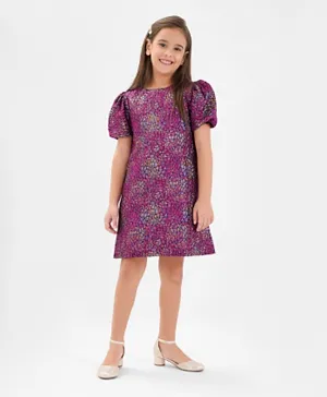 Primo Gino Jacquard Allover Textured Short Sleeves Party Dress - Violet