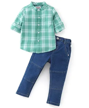 بيبي هاغ - قميص وبنطلون جينز - اخضر وازرق