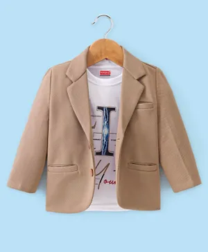 Babyhug Full Sleeves Party Wear Blazer with Graphic Printed T-Shirt - Beige