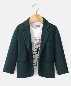 Babyhug Full Sleeves Party Wear Blazer with Graphic Printed T-Shirt - Green