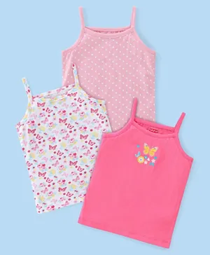Babyhug 100% Cotton Knit Sleeveless Slips Butterfly Print Pack of 3 - Multicolor