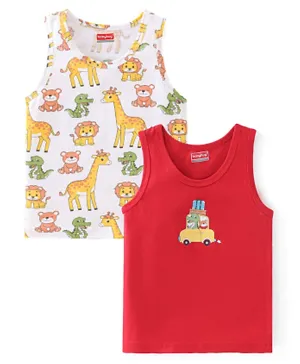 Babyhug 100% Cotton Sleeveless Sando Giraffe Print Pack of 2 - White & Red