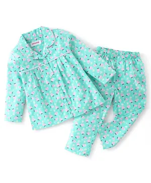 Babyhug Cotton Woven Full Sleeves Night Suit Floral Print - Blue