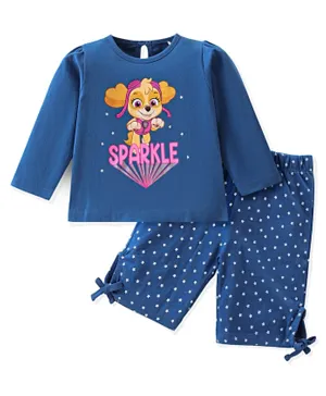 Babyhug Cotton Knit Full Sleeves Night Suit With Paw Patrol Print - Navy Blue