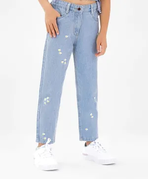 Primo Gino Daisy Embroidered Mom Fit Jeans - Blue