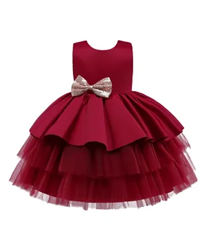 فستان كووكي كيدز بزينة تول وربطة قوس - أحمر داكن