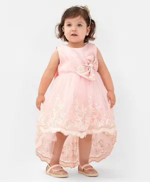 Kookie Kids Embroidered & Embellished Up Down Party Dress - Peach