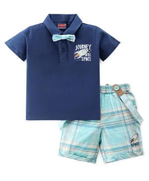 Babyhug 100% Cotton Single Jersey Knit Half Sleeves T-Shirt & Shorts Set Checks Print - Blue