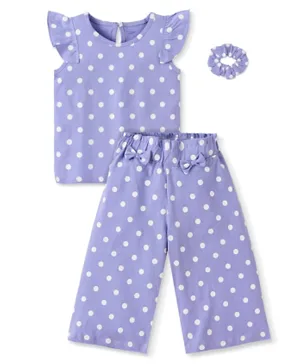Ollington St. Cotton Knit Sleeveless Top & Woven Culottes Set & rubber Band With Polka Dots Print - Purple