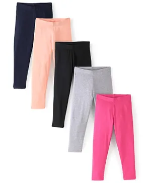 Primo Gino Cotton Blend Full Length Leggings Solid Color Pack of 5 - Blue Fuchsia & Black