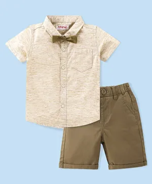 Babyhug 100%  Cotton Woven Half Sleeves Shirts and Shorts Set - Beige & Green