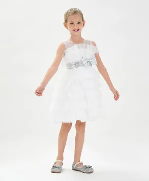 كووكي كيدز فستان حفلات مزين بفيونكة - أبيض