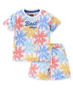Babyhug Cotton Knit Half Sleeves Palm Print T-Shirt & Shorts Set - Multicolour
