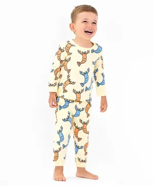 Bonfino Lobsters All Over Printed Full Sleeves Night Suit - Peach