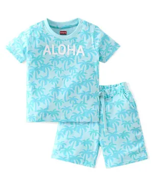 Babyhug Single Jersey Knit Half Sleeves T-Shirt & Shorts/Co-ord Set Palm Tree Print - Light Blue