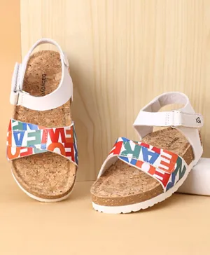 Babyoye Sandals   with Velcro Closure Text Print- White