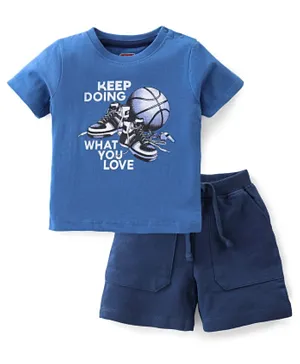 Babyhug 100% Cotton Single Jersey Knit Half Sleeves T-Shirt & Shorts Set Ball Print - Blue