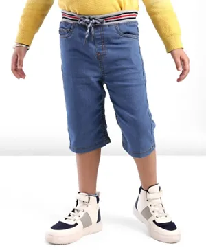 بيبي هاغ جامايكان جينز بطول الركبة وخصر مضلع - أزرق متوسط