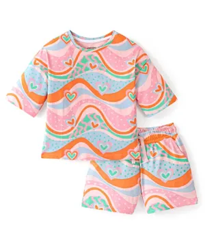 Primo Gino 100% Cotton T-Shirt &   Shorts/Co-ord Set With Heart Print - Pink