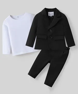 Kookie Kids 3 Piece Suit With Solid T-shirt Blazer & Trousers - Black