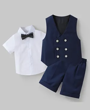Kookie Kids 3 Piece Suit With Solid Shirt Waistcoat Trousers & Bow Tie - Blue