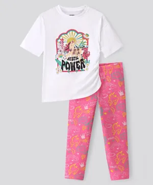 Primo Gino Cotton T-Shirt with Leggings Unicorn Print & Sequin Detailing - White & Pink