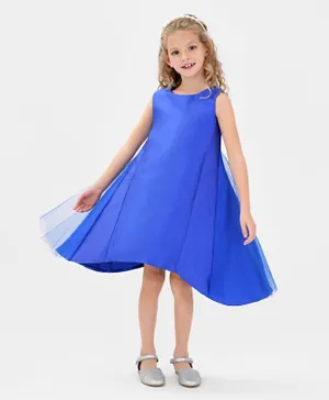 Kookie Kids Solid A Line Party Dress - Blue