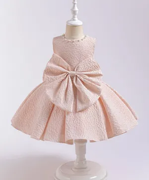 Kookie Kids Pearl Embellished Bow Front Textured Party Dress - Pink