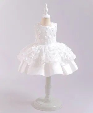 Kookie Kids Flower Applique & Embroidered Party Dress - White