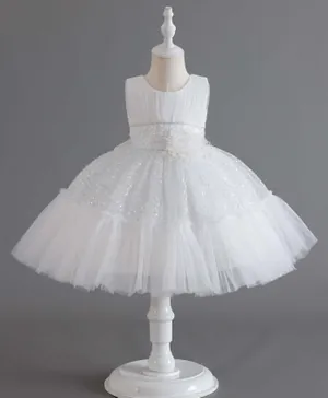 Kookie Kids Flower Applique & Sequin Party Dress - Off White
