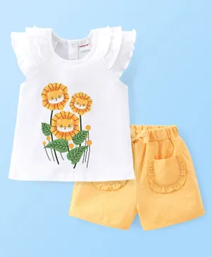 Babyhug 100% Cotton Single Jersey Knit Sleeveless Top & Shorts Set Floral Print - White & Yellow
