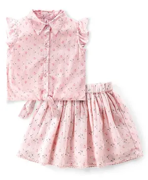 Babyhug 100% Cotton Woven Sleeveless Top & Skirt Set Floral Print - Pink