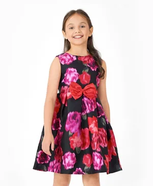 Primo Gino Fit and Flare Floral Dress - Black
