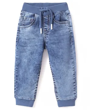Babyhug Full Length Joggers With Stretch   Washed - Blue