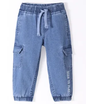 بيبي هاغ - بنطال رياضي جينز بطبعة نصية - أزرق
