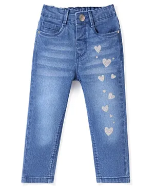 بيبي هاغ - بنطال جينز بطبعة قلوب - أزرق