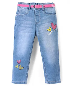 بيبي هاغ - بنطال جينز بطبعات القلوب - أزرق