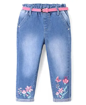 بيبي هاغ - بنطال جينز بتطريز زهور - أزرق