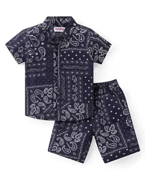 Babyhug 100% Viscose Woven Half Sleeves Shirt & Shorts/Co-ord Set Ethnic Print - Blue